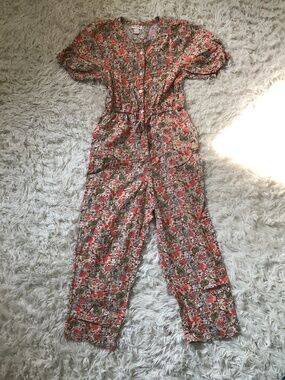 Adorable Ditsy Floral Coral Orange Green Jumpsuit Romper Spring Easter